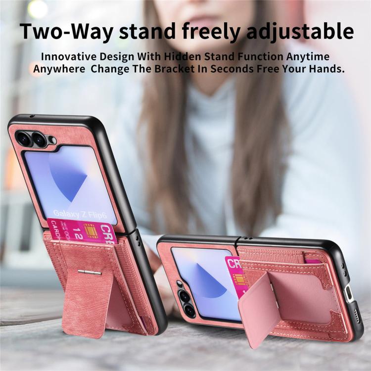 Funda de cuero retro plegable con soporte y tarjetero elástico para Samsung Galaxy Z Flip5 5G (rosa)