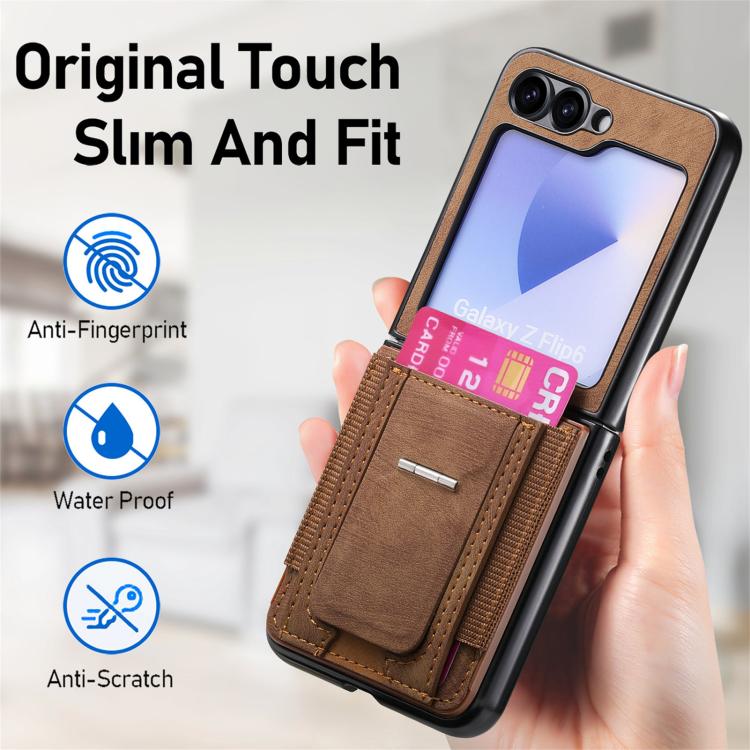Funda de cuero retro plegable con soporte elástico para Samsung Galaxy Z Flip5 5G (marrón)