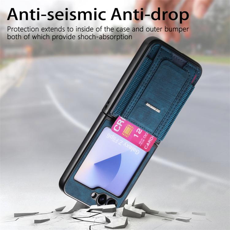 Funda de cuero retro plegable con soporte elástico para Samsung Galaxy Z Flip6 5G (azul)