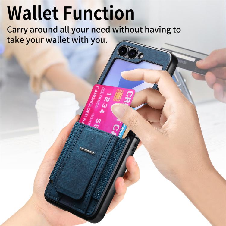 Funda de cuero retro plegable con soporte elástico para Samsung Galaxy Z Flip6 5G (azul)
