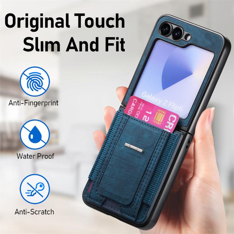 Funda de cuero retro plegable con soporte elástico para Samsung Galaxy Z Flip6 5G (azul)