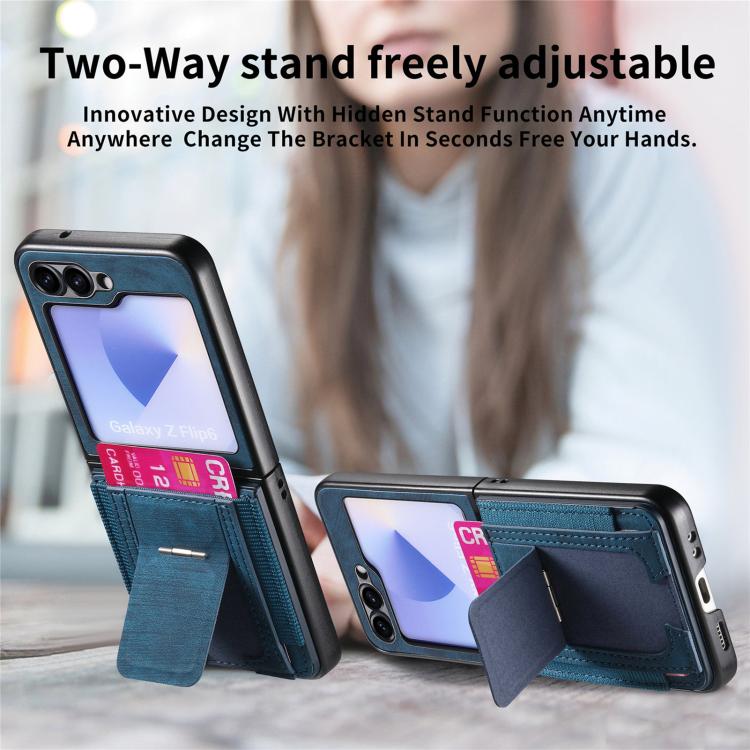 Funda de cuero retro plegable con soporte elástico para Samsung Galaxy Z Flip6 5G (azul)