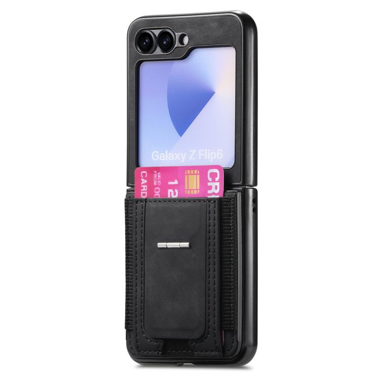 Funda de cuero retro plegable con soporte elástico para Samsung Galaxy Z Flip6 5G (negro)