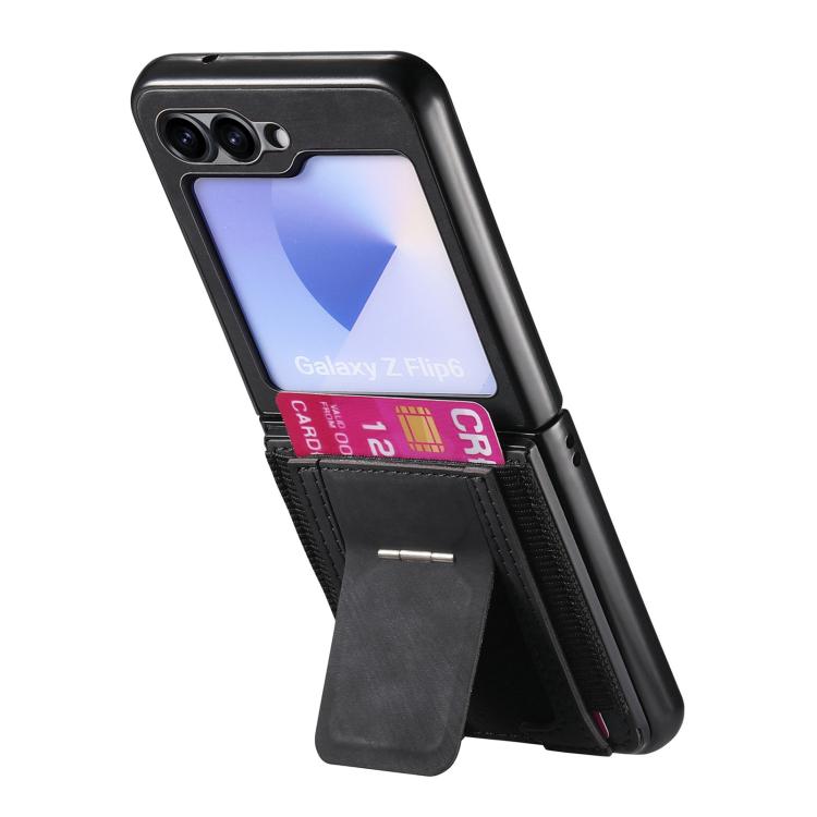 Funda de cuero retro plegable con soporte elástico para Samsung Galaxy Z Flip6 5G (negro)