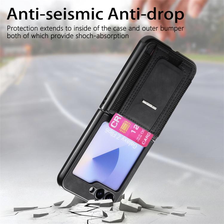 Funda de cuero retro plegable con soporte elástico para Samsung Galaxy Z Flip6 5G (negro)