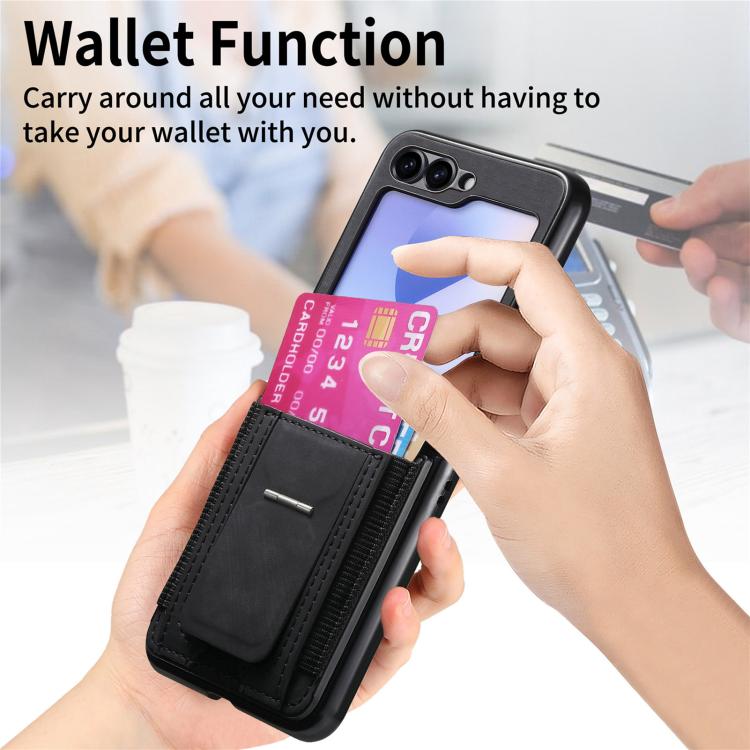 Funda de cuero retro plegable con soporte elástico para Samsung Galaxy Z Flip6 5G (negro)