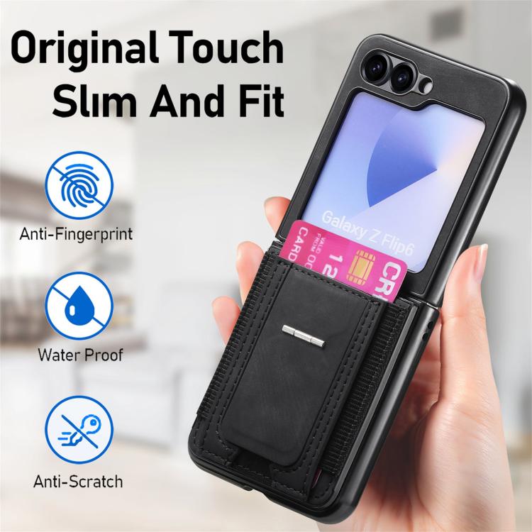 Funda de cuero retro plegable con soporte elástico para Samsung Galaxy Z Flip6 5G (negro)