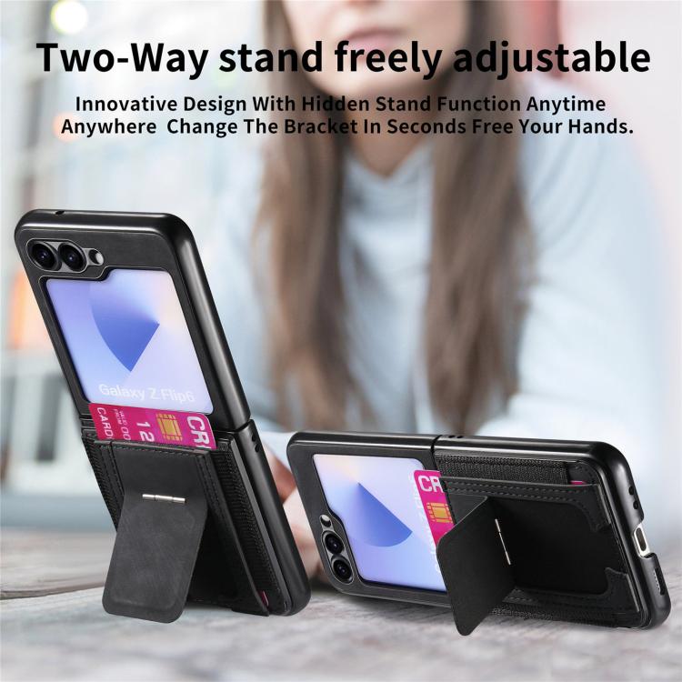 Funda de cuero retro plegable con soporte elástico para Samsung Galaxy Z Flip6 5G (negro)