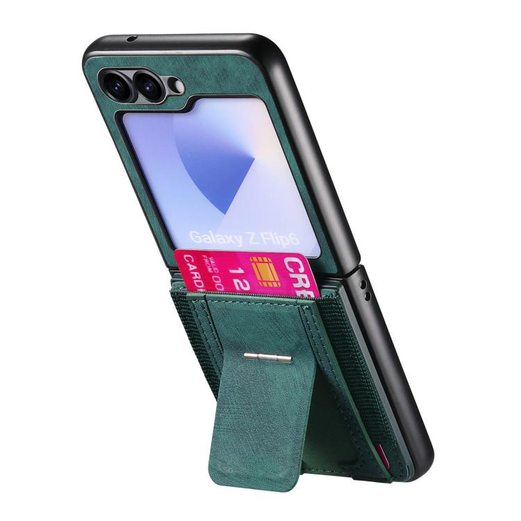 Funda de cuero retro plegable con soporte elástico para Samsung Galaxy Z Flip6 5G (verde)