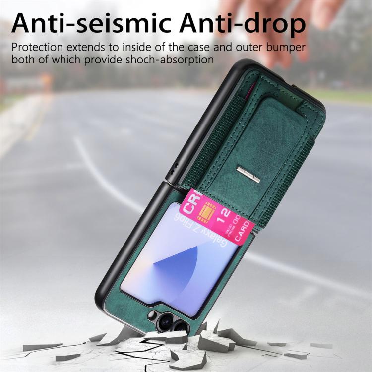 Funda de cuero retro plegable con soporte elástico para Samsung Galaxy Z Flip6 5G (verde)