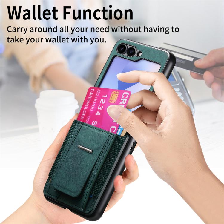 Funda de cuero retro plegable con soporte elástico para Samsung Galaxy Z Flip6 5G (verde)