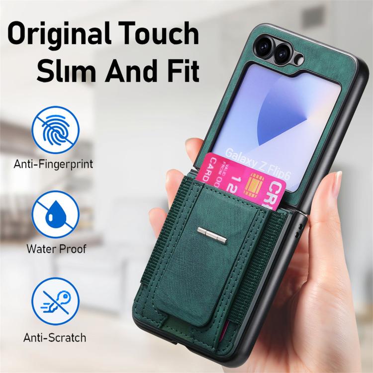 Funda de cuero retro plegable con soporte elástico para Samsung Galaxy Z Flip6 5G (verde)
