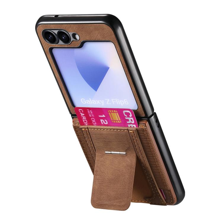 Funda de cuero retro plegable con soporte y tarjetero elástico para Samsung Galaxy Z Flip6 5G (marrón)