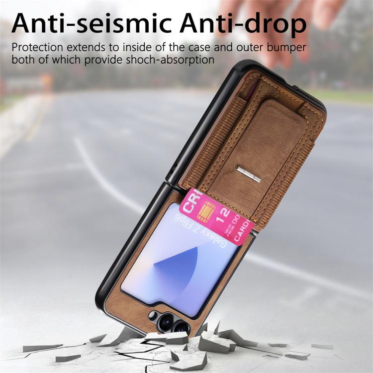 Funda de cuero retro plegable con soporte y tarjetero elástico para Samsung Galaxy Z Flip6 5G (marrón)