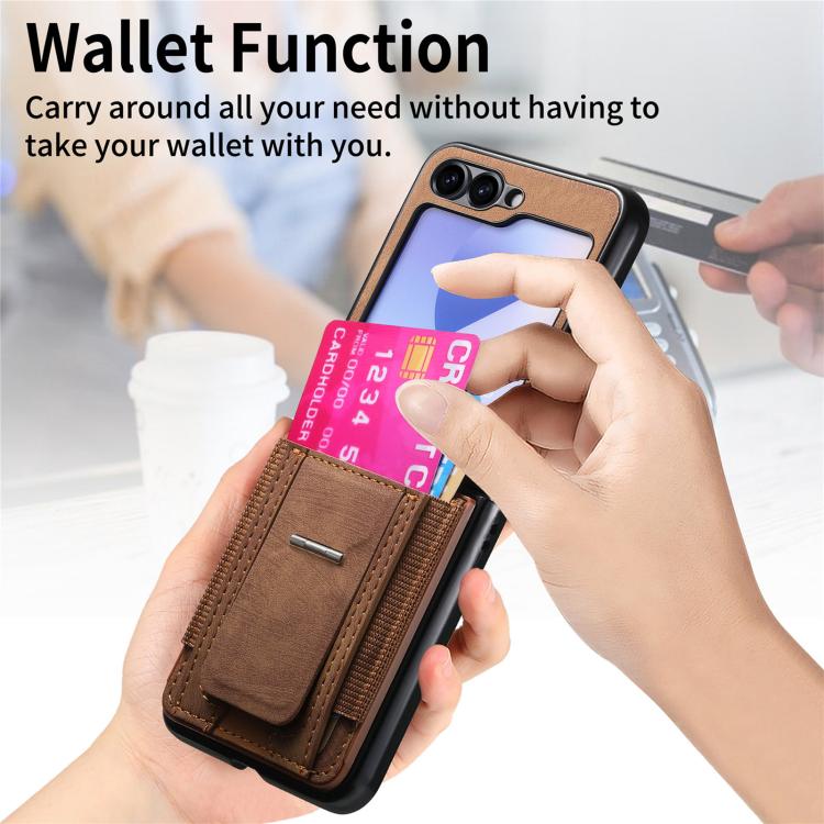 Funda de cuero retro plegable con soporte y tarjetero elástico para Samsung Galaxy Z Flip6 5G (marrón)