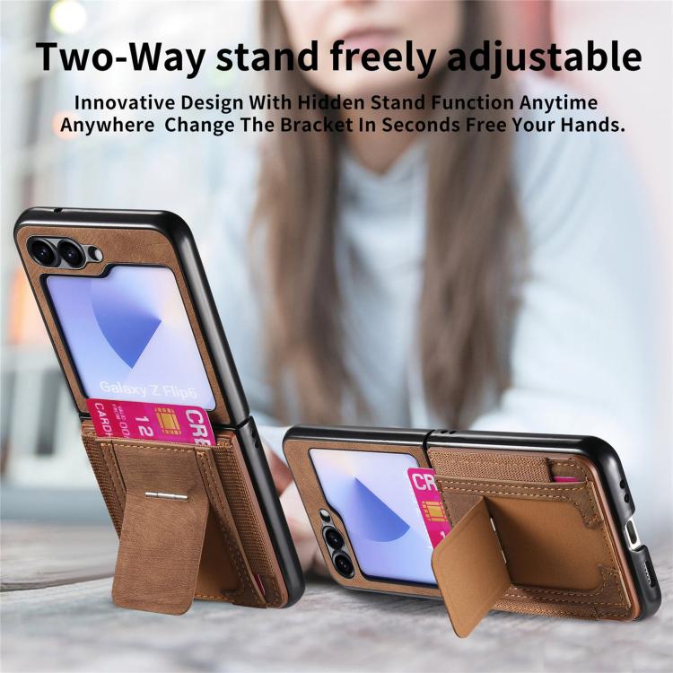 Funda de cuero retro plegable con soporte y tarjetero elástico para Samsung Galaxy Z Flip6 5G (marrón)