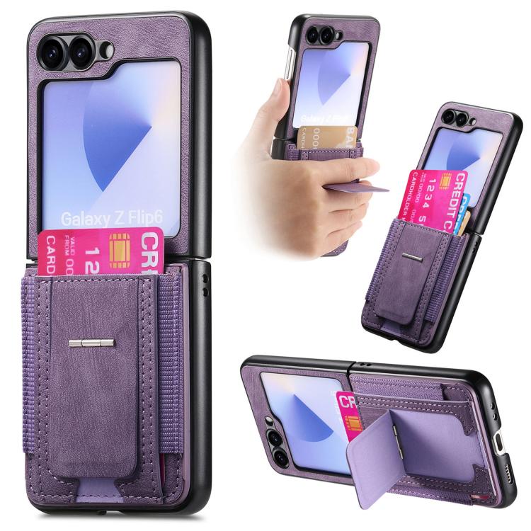 Funda de cuero retro plegable con soporte y tarjetero elástico para Samsung Galaxy Z Flip6 5G (morado)