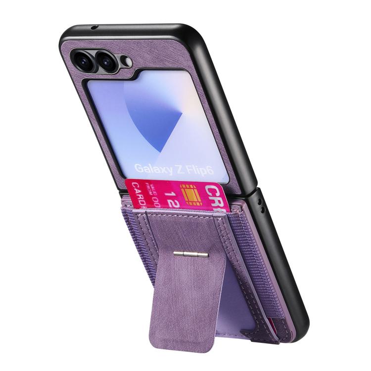 Funda de cuero retro plegable con soporte y tarjetero elástico para Samsung Galaxy Z Flip6 5G (morado)