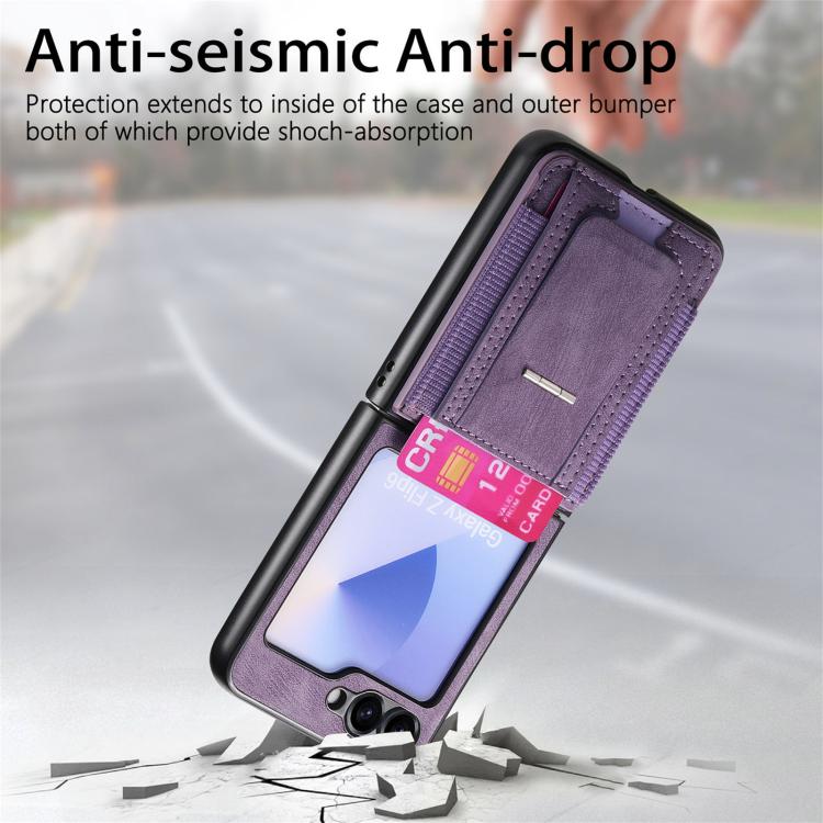 Funda de cuero retro plegable con soporte y tarjetero elástico para Samsung Galaxy Z Flip6 5G (morado)