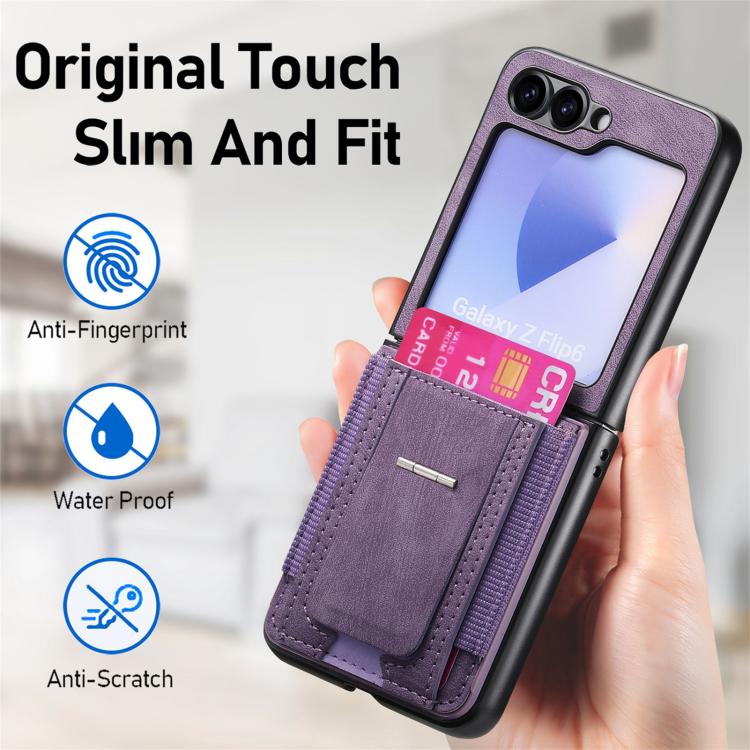 Funda de cuero retro plegable con soporte y tarjetero elástico para Samsung Galaxy Z Flip6 5G (morado)