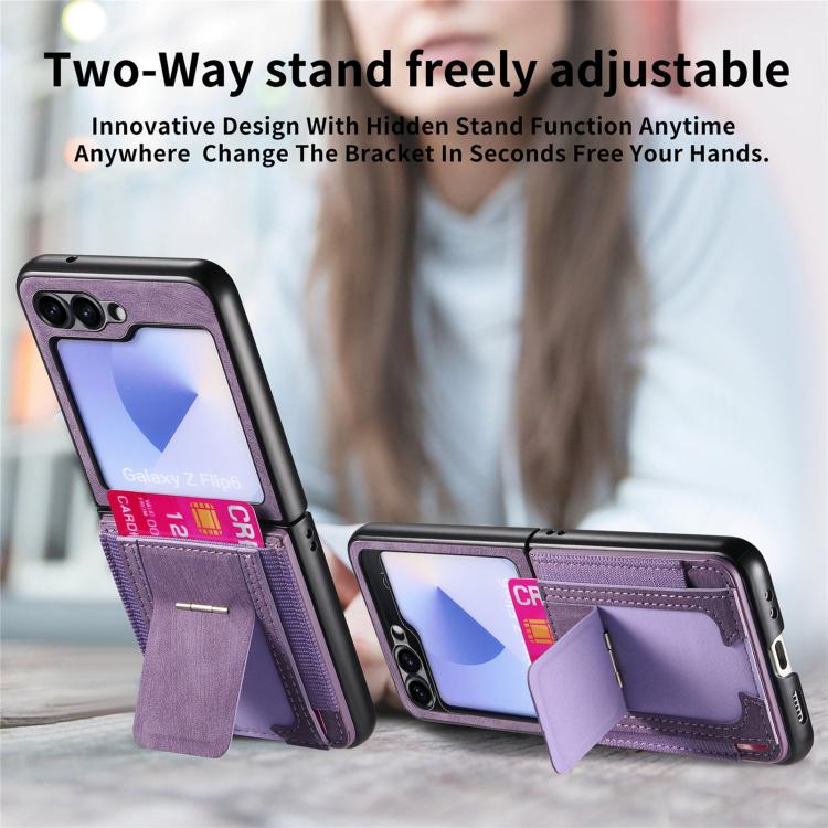 Funda de cuero retro plegable con soporte y tarjetero elástico para Samsung Galaxy Z Flip6 5G (morado)