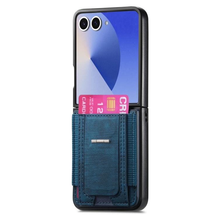 Funda de cuero retro plegable con soporte y tarjetero elástico para Samsung Galaxy Z Flip7 5G (azul)