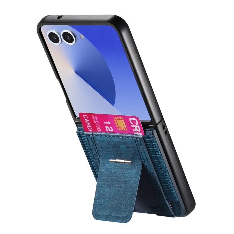 Funda de cuero retro plegable con soporte y tarjetero elástico para Samsung Galaxy Z Flip7 5G (azul)