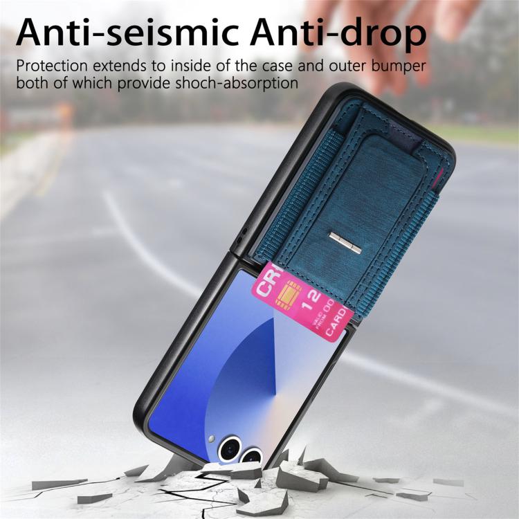 Funda de cuero retro plegable con soporte y tarjetero elástico para Samsung Galaxy Z Flip7 5G (azul)