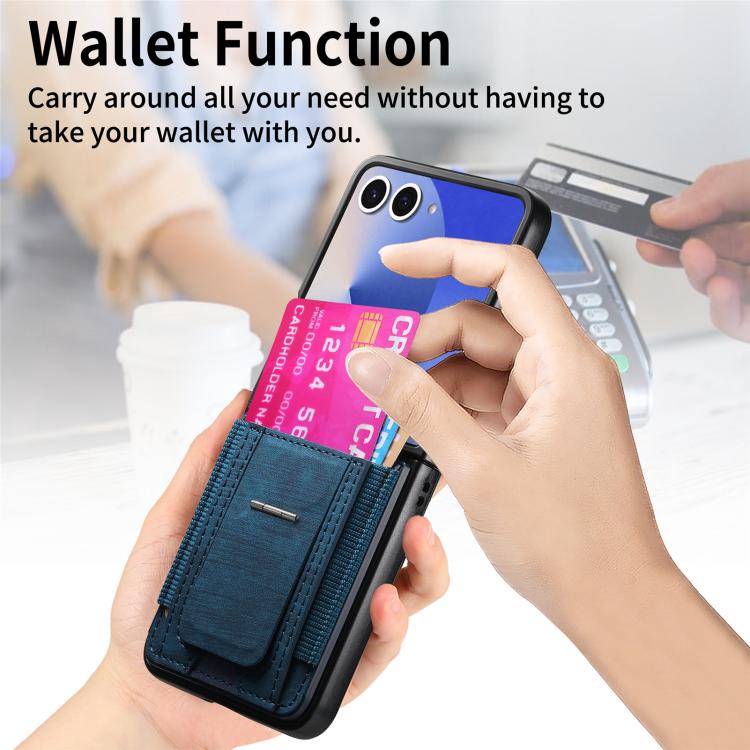 Funda de cuero retro plegable con soporte y tarjetero elástico para Samsung Galaxy Z Flip7 5G (azul)