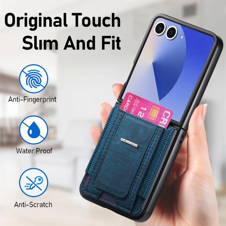 Funda de cuero retro plegable con soporte y tarjetero elástico para Samsung Galaxy Z Flip7 5G (azul)