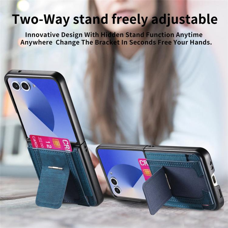 Funda de cuero retro plegable con soporte y tarjetero elástico para Samsung Galaxy Z Flip7 5G (azul)