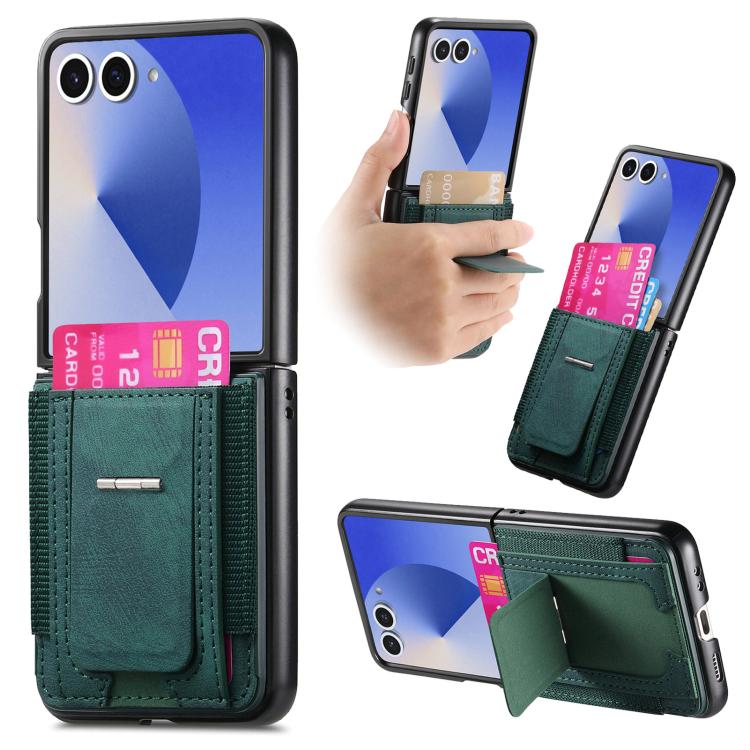 Funda de cuero retro plegable con soporte y tarjetero elástico para Samsung Galaxy Z Flip7 5G (verde)