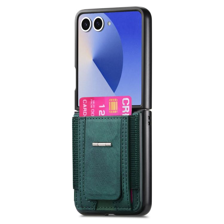 Funda de cuero retro plegable con soporte y tarjetero elástico para Samsung Galaxy Z Flip7 5G (verde)