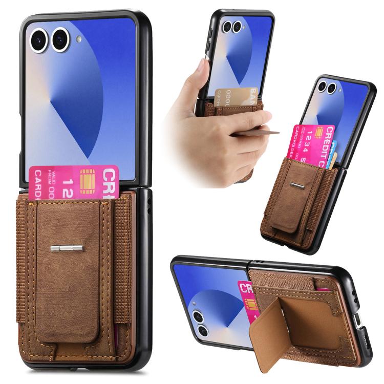Funda de cuero retro plegable con soporte y tarjetero elástico para Samsung Galaxy Z Flip7 5G (marrón)