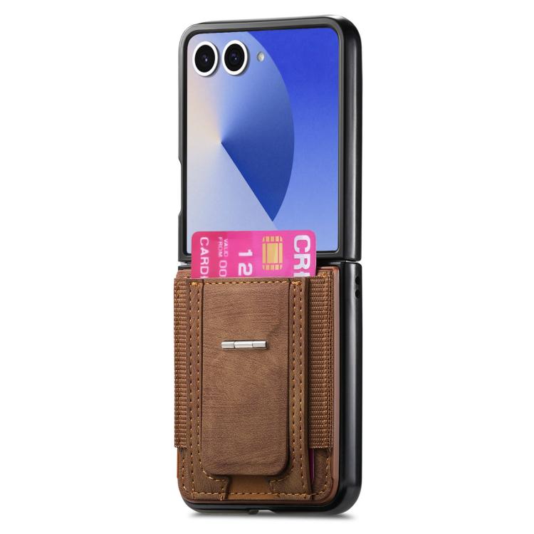 Funda de cuero retro plegable con soporte y tarjetero elástico para Samsung Galaxy Z Flip7 5G (marrón)