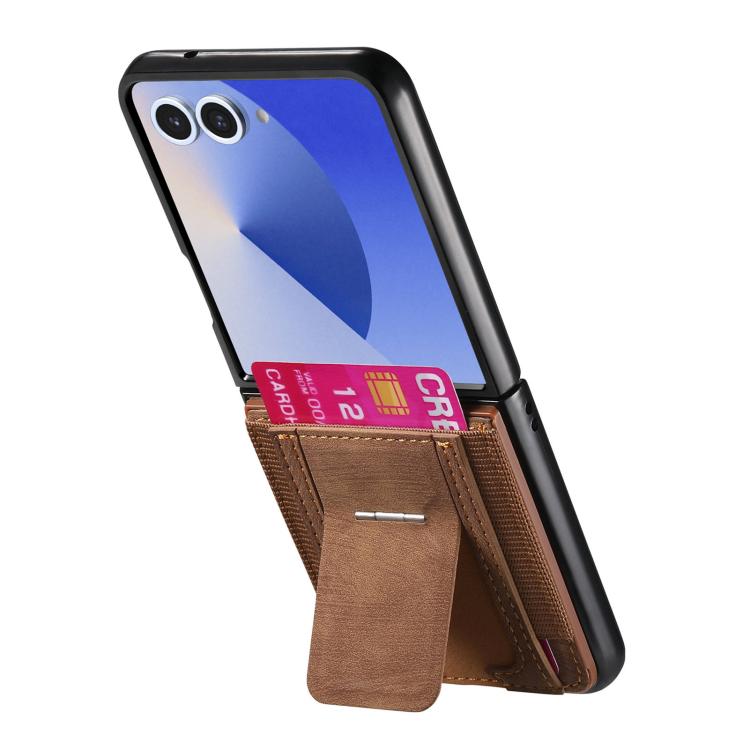Funda de cuero retro plegable con soporte y tarjetero elástico para Samsung Galaxy Z Flip7 5G (marrón)