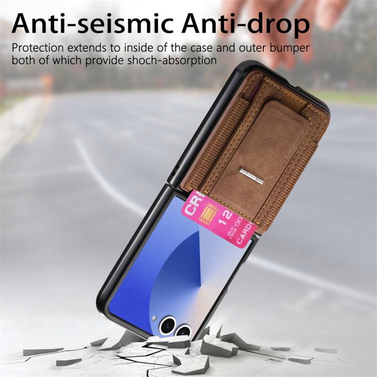 Funda de cuero retro plegable con soporte y tarjetero elástico para Samsung Galaxy Z Flip7 5G (marrón)
