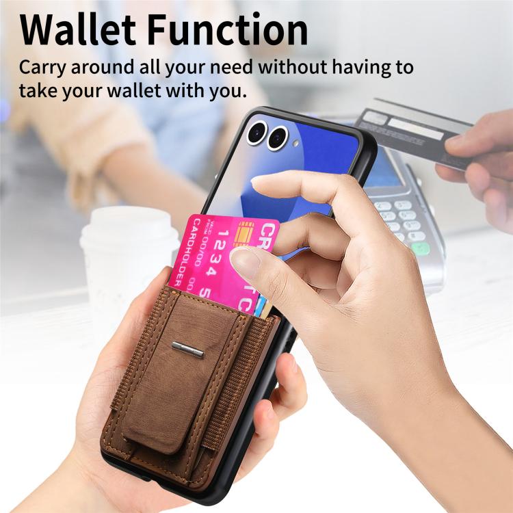 Funda de cuero retro plegable con soporte y tarjetero elástico para Samsung Galaxy Z Flip7 5G (marrón)