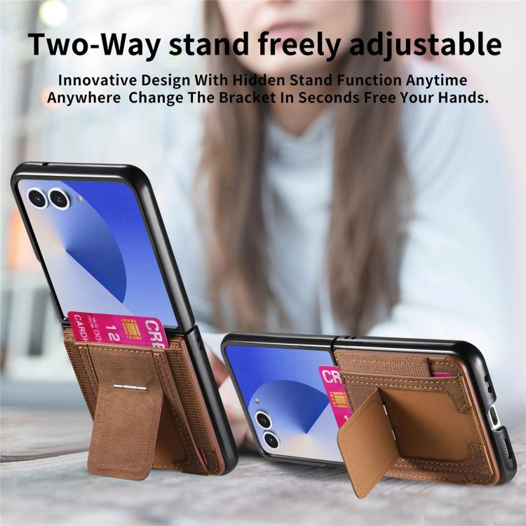 Funda de cuero retro plegable con soporte y tarjetero elástico para Samsung Galaxy Z Flip7 5G (marrón)