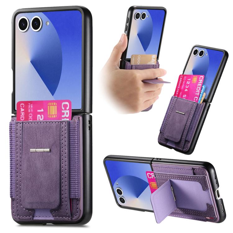 Funda de cuero retro plegable con soporte y tarjetero elástico para Samsung Galaxy Z Flip7 5G (morado)