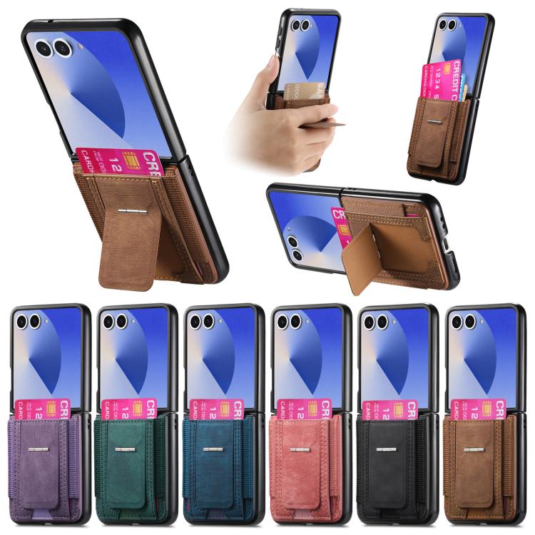 Funda de cuero retro plegable con soporte y tarjetero elástico para Samsung Galaxy Z Flip6 5G (marrón)