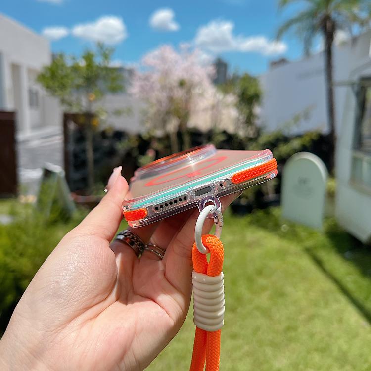 Funda híbrida de TPU acrílico transparente de dos colores con MagSafe y correa para Xiaomi 15 Ultra (negra)