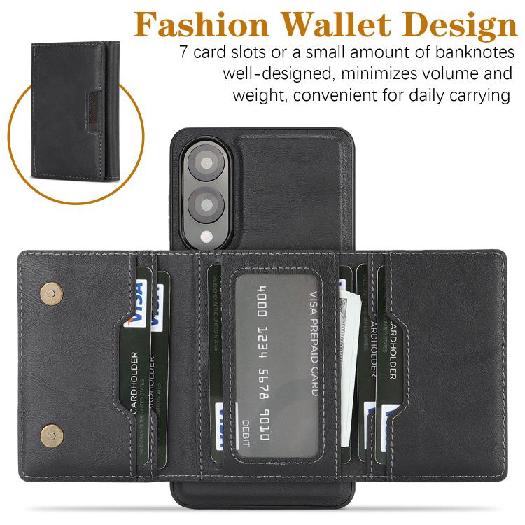 Funda de cuero plegable triple con imán fuerte MagSafe para Samsung Galaxy S25 Edge 5G (negro)