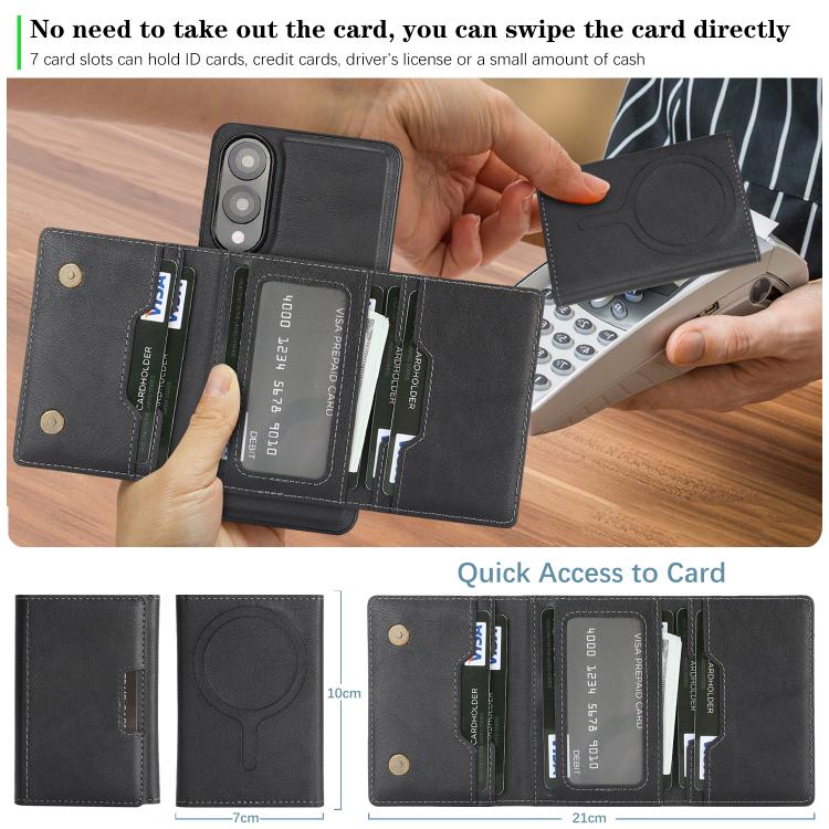Funda de cuero plegable triple con imán fuerte MagSafe para Samsung Galaxy S25 Edge 5G (negro)