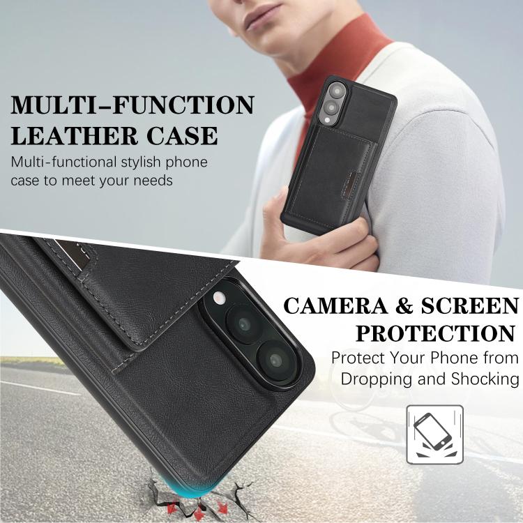 Funda de cuero plegable triple con imán fuerte MagSafe para Samsung Galaxy S25 Edge 5G (negro)