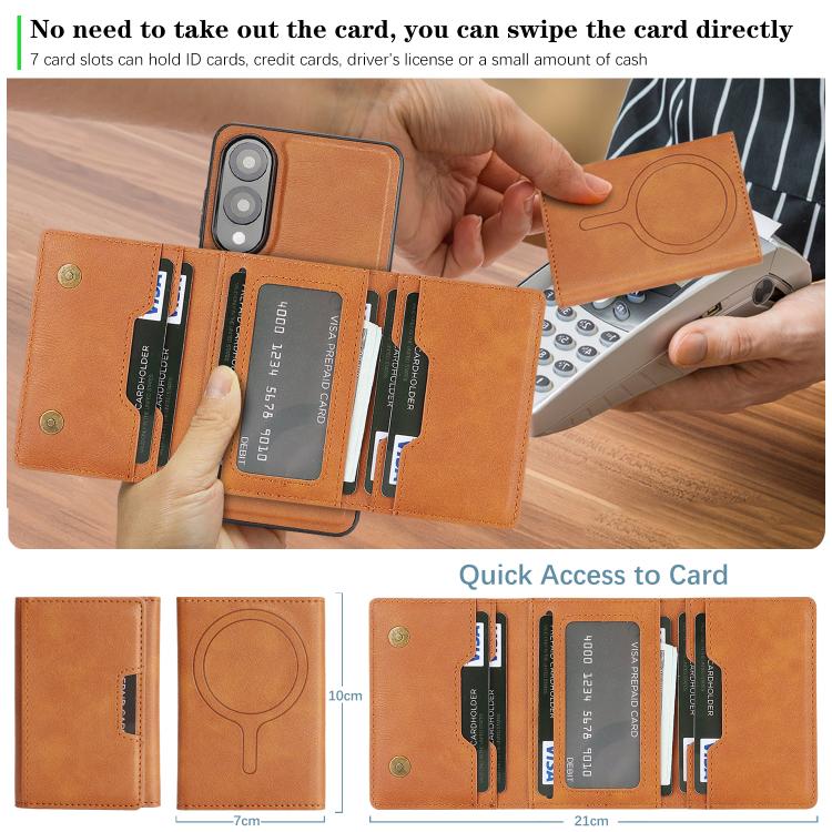 Funda de cuero plegable triple Kalebol con imán fuerte MagSafe para Samsung Galaxy S25 Edge 5G (marrón)