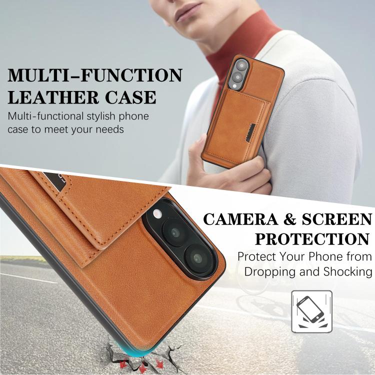 Funda de cuero plegable triple Kalebol con imán fuerte MagSafe para Samsung Galaxy S25 Edge 5G (marrón)