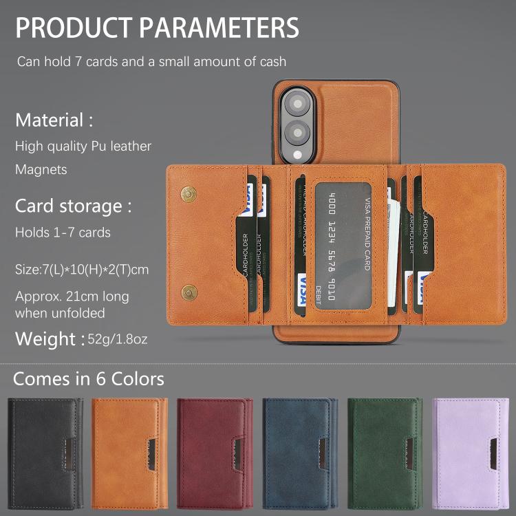 Funda de cuero plegable triple Kalebol con imán fuerte MagSafe para Samsung Galaxy S25 Edge 5G (marrón)