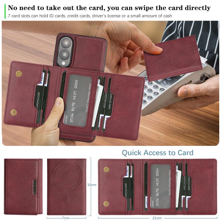 Funda de cuero plegable triple con imán fuerte MagSafe para Samsung Galaxy S25 Edge 5G (rojo)