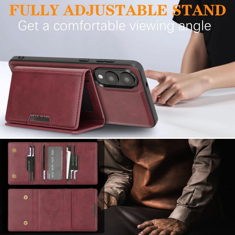 Funda de cuero plegable triple con imán fuerte MagSafe para Samsung Galaxy S25 Edge 5G (rojo)